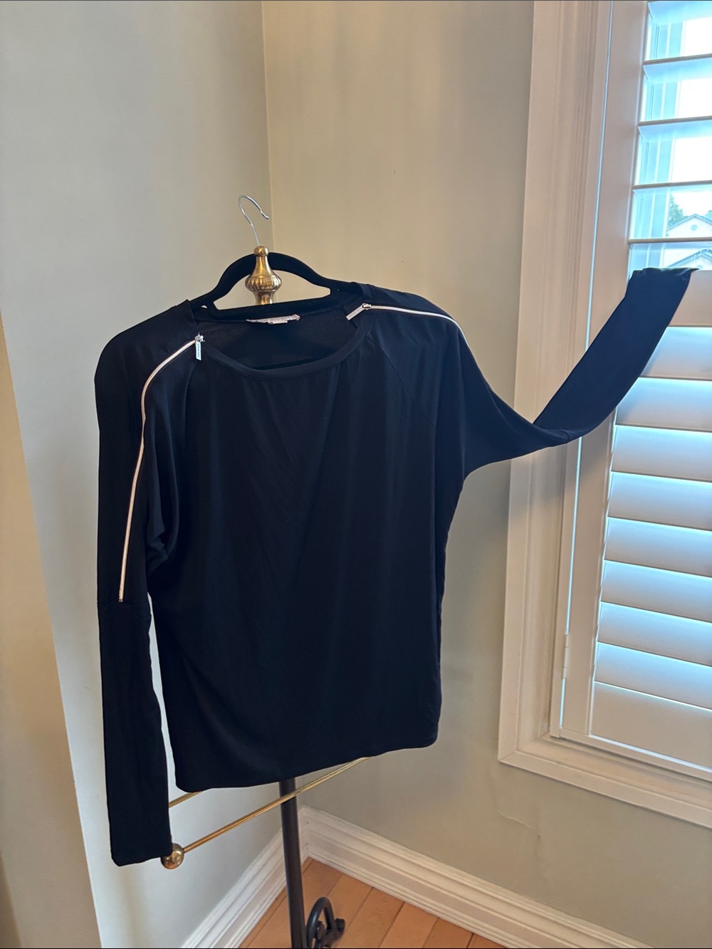 Michael Kors Black Long-Sleeve Top with Shoulder Zips